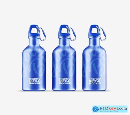 Set Metallic Thermo Bottles Mockup