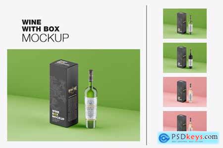 Set Box and Wine Bottles Mockup
