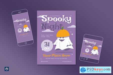 Flat Purple Spooky Night Flyer Set 003