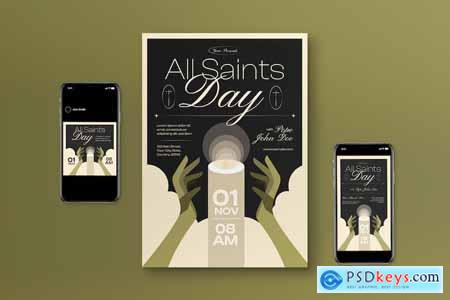 Black Flat Design All Saints Day Flyer Set