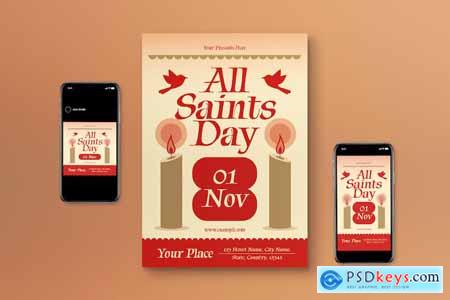 Red Flat Design All Saints Day Flyer Set