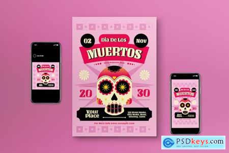 Pink Flat Design Dia De Los Muertos Flyer Set