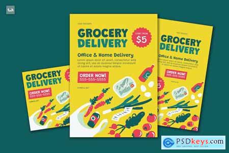 Handrawn Yellow Grocery Delivery Flyer Set 003