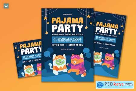 Flat Blue Pajama Party Flyer Set 003