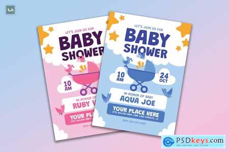 Flat Blue and Pink Baby Shower Flyer Set 003