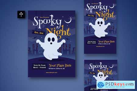 Blue Flat Spooky Night Flyer Set 003