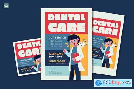 Flat Colorful Dental Care Flyer Set 003