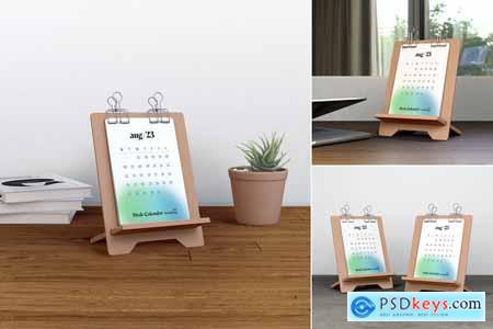 Portrait Calendar with Wood Stand Psd Mockup Set