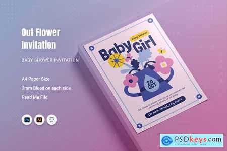 Out Flower Baby Shower Invitation