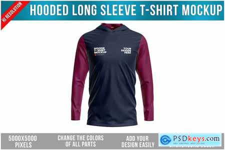 Hooded Long Sleeve T-Shirt Mockup