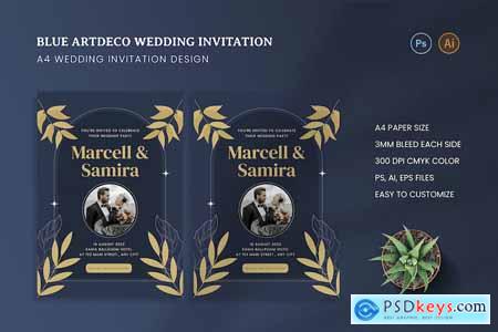 Blue Artdeco Wedding Invitation