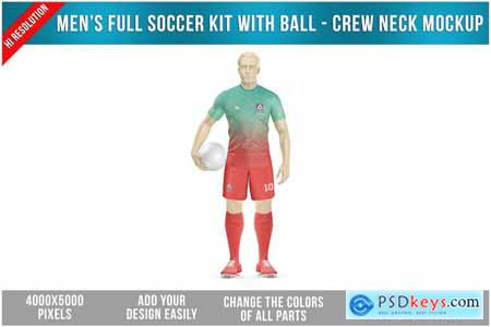 Soccer Uniform Kit with Ball - Crew Neck Mockup