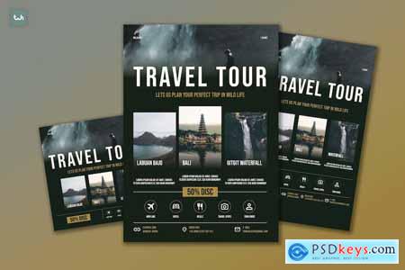 Green Minimalist Travel Tour Flyer Set 001