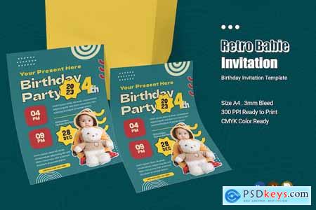 Retro Babie Cute Birthday Party Invitation