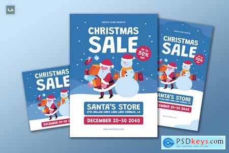 Handrawn Blue Christmas Sale Flyer Set 003