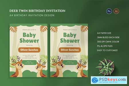 Deer Twin Baby Shower Invitation