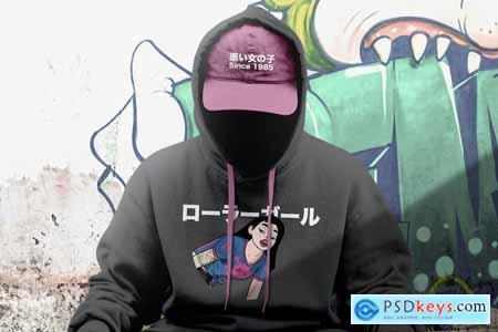 PSD Casual Hoodie and Hat Outfit Mockup