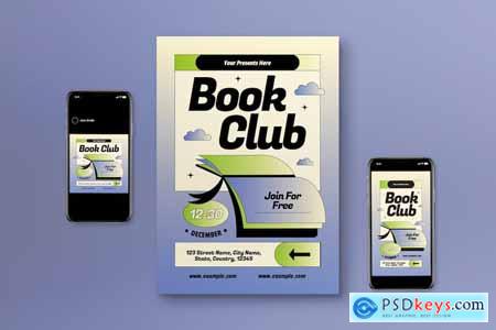Blue Gradient Flat Design Book Club Flyer Set