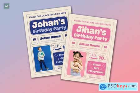 Pink & Blue Round Birthday Invitation 001