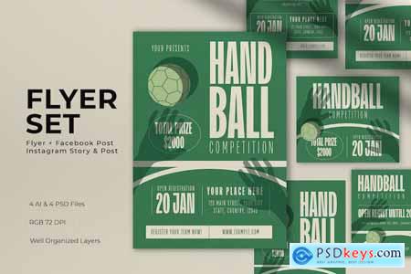 Green Flat Design Handball Competition Flyer Set