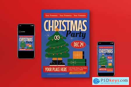 Blue Flat Design Christmas Party Flyer Set