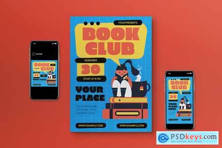 Blue Flat Design Book Club Flyer Set