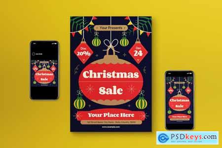 Blue Flat Design Christmas Sale Flyer Set