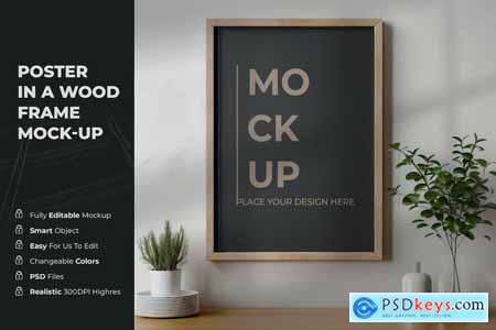 Poster in a wood frame mockup