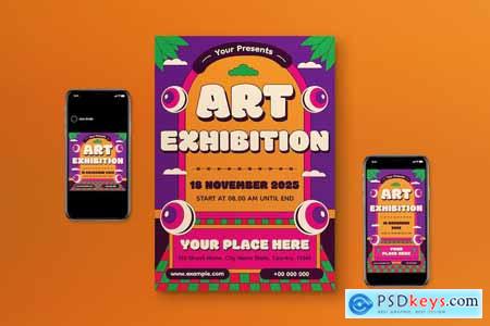 Purple Retro Art Exhibition Flyer Set