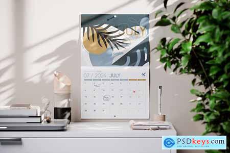 Saddle Stitch Calendar on the Wall Mockup