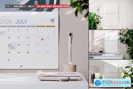 Saddle Stitch Calendar on the Wall Mockup