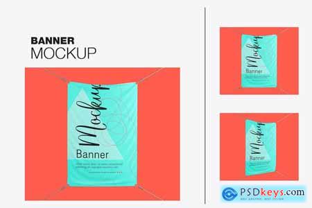 Set Vertical Outdoor Banner with Ropes Mockup