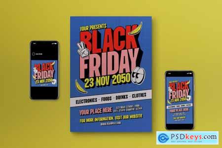 Blue Flat Design Black Friday Flyer Set