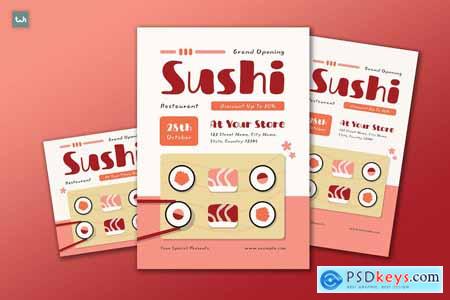 Grand Opening Sushi Restaurant Flyer Set 002