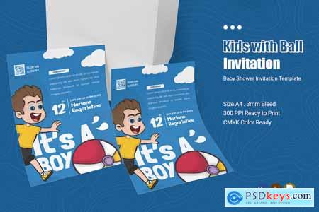 Kids with Ball Baby Shower Invitation