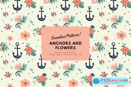 Anchors and Flowers Seamless Pattern