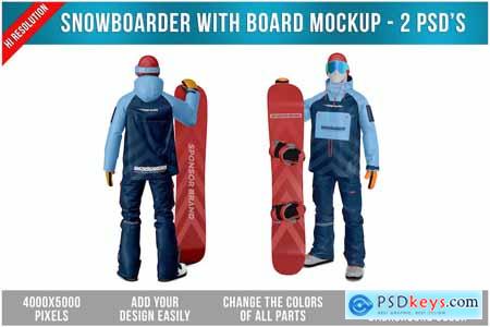 Snowboarder with Board Mockup - 2 PSD'S