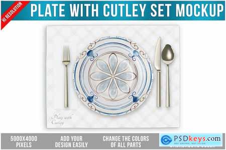 Plate With Cutley Set Mockup