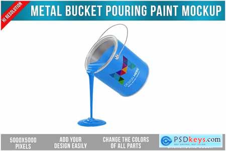 Metal Bucket Pouring Paint Mockup