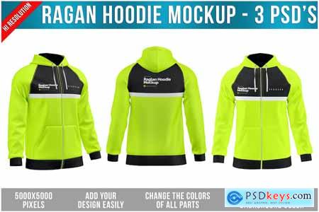 Raglan Hoodie Mockup - 3 PSD'S