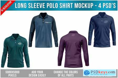 Long Sleeve Polo Shirt Mockup - 4 PSD'S