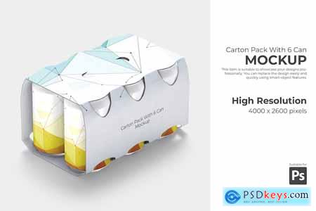 Carton Pack With 6 Can Mockup