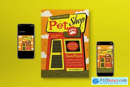 Yellow Midcentury Pet Shop Flyer Set