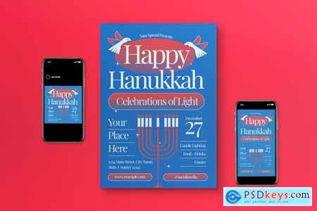 Gradient Red Art Deco Happy Hanukkah Flyer Set