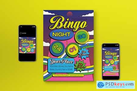 Colorful Psychedelic Bingo Night Flyer Set