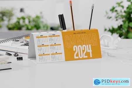 Pen Holder Desk Calendar Mockup