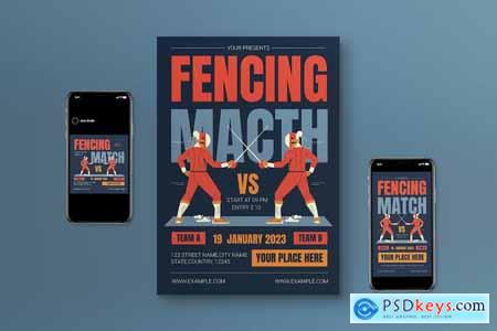 Red Hand Drawn Fencing Match Flyer Set