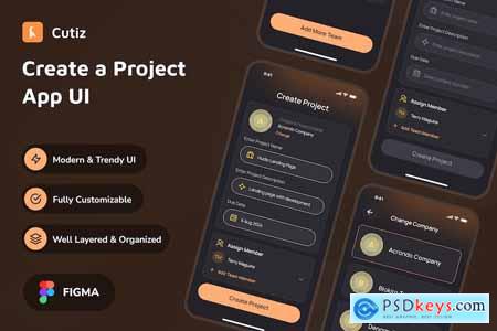 Cutiz - Create a Project Dark Mode App UI