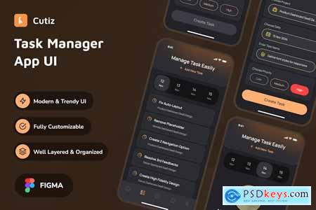 Cutiz - Task Manager Dark Mode App UI
