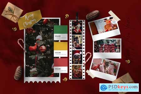 Christmas Polaroid Photo Collage Mockup Template